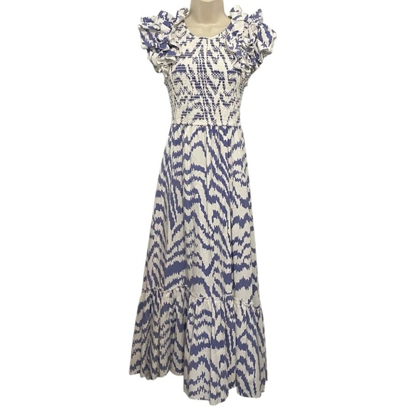 SAYLOR Pilar Smocked Midi Dress Medium Zebra Blue White Print - Picture 7 of 15